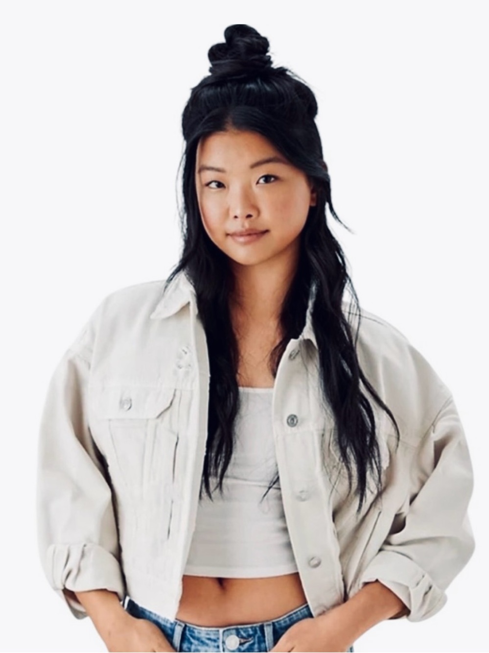 American Eagle Tomgirl White Denim Jacket